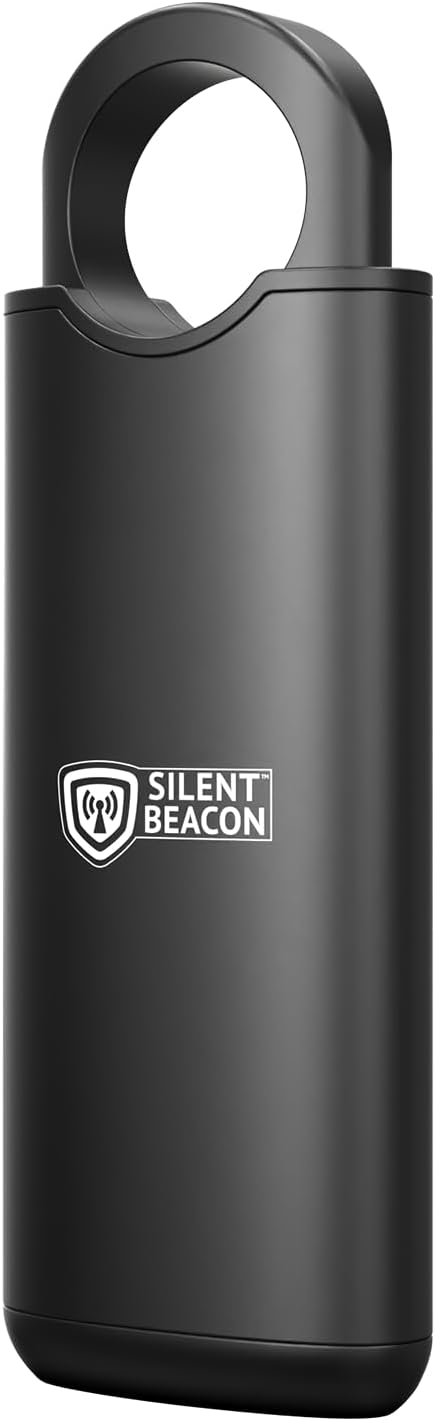 Personal Safety Alarm by Silent Beacon – 135dB Siren, Flashing Light, Pull & Vibration Activation, USB-C Rechargeable Keychain (Black)