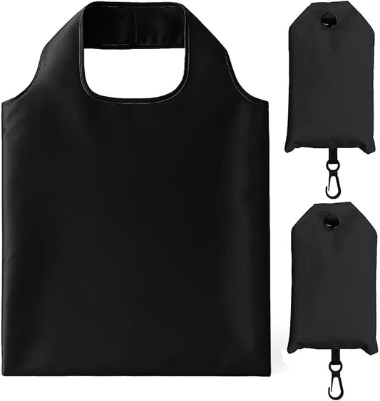 2 Pack Foldable Shopping Bag, Waterproof Reusable Grocery Tote Bag Holder,Nylon(Black)