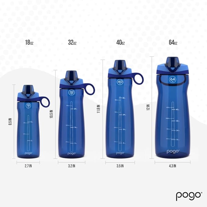 Pogo BPA-Free Plastic Water Bottle with Chug Lid, 40 Oz, Blue