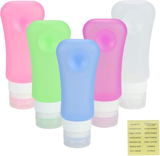 5 Pack TSA Approved Travel Bottles Sets, 3 Ounce Leakproof Silicone Toiletry Tubes Travel Containers Travel Size Bottles Portable Leakproof for Shampoo Lotion Toiletries