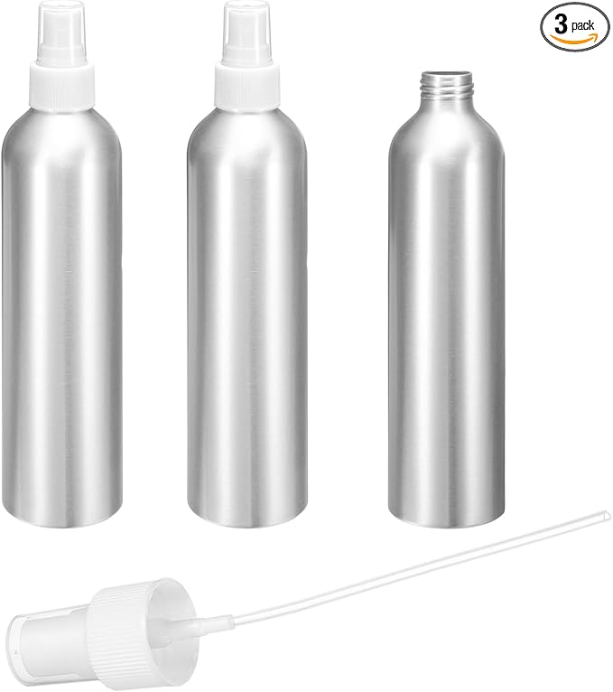 HARFINGTON 3pcs Aluminum Fine Mist Spray Bottles 300ml/10oz Metal Small Liquid Alcohol Refillable Travel Container with White Plastic Nozzle Cap for Perfume Skincare Cosmetic Storage Bottle