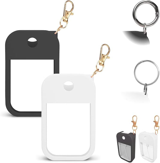 2 PCS Soft Silicone Case for Touchland Power Mist (1FL. OZ./30 mL), Protective and Stylish Case with Keychain Compatible with Touchland Hand Sanitizer Spray (White/Black)