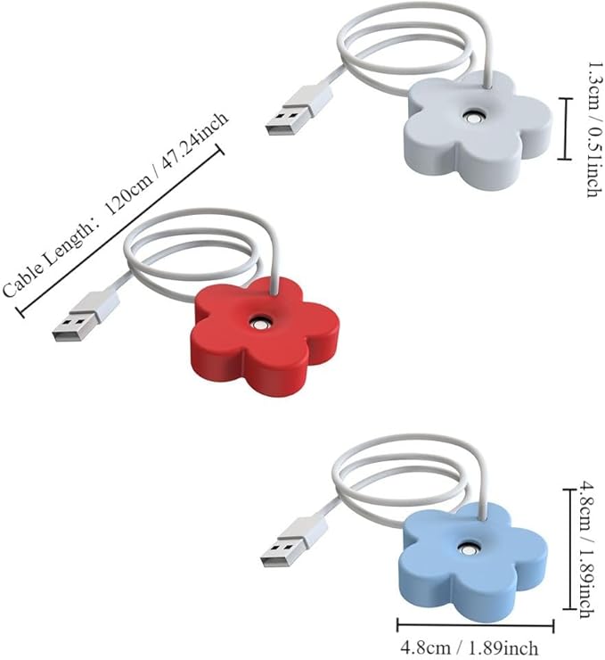 2Pcs USB Small Humidifier,Portable Creative Flower Humidifier,Easy to Use,Plastic Quiet Mini for Home Bedroom Office Desk(Red&Blue)