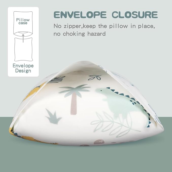 Zenssia Organic Cotton Toddler Pillowcases Pack of 2, 13x18 Inches Travel Pillowcase with Envelope Closure, Soft & Breathable Baby Pillow Case Cover, Dinosaur