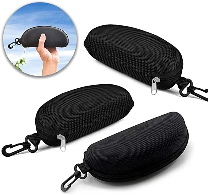 3 Pack Zipper Shell Eyeglasses and Sunglasses Case with Plastic Carabiner Hook