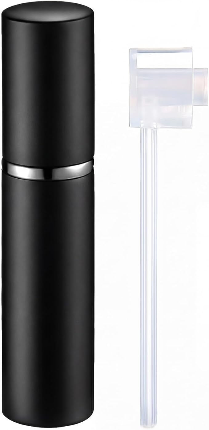 Motiskyy 1 Pcs 5ml Refillable Perfume Atomizers Bulk - Mini Travel Cologne Sprayers with Refill Pump & Transfer Tool for Perfume Makers & Small Studios (Black)