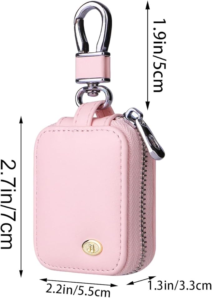 2 PCS Earbud Case with Keychain Portable PU Leather Headphone Storage Bag Shell Earphone Organizer for Wired Wireless Earphone Earbud Earpieces SD Memory Card Camera Chips (Purple + Pink)