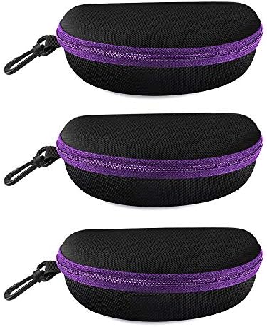 3 Pack Zipper Shell Eyeglasses and Sunglasses Case with Plastic Carabiner Hook