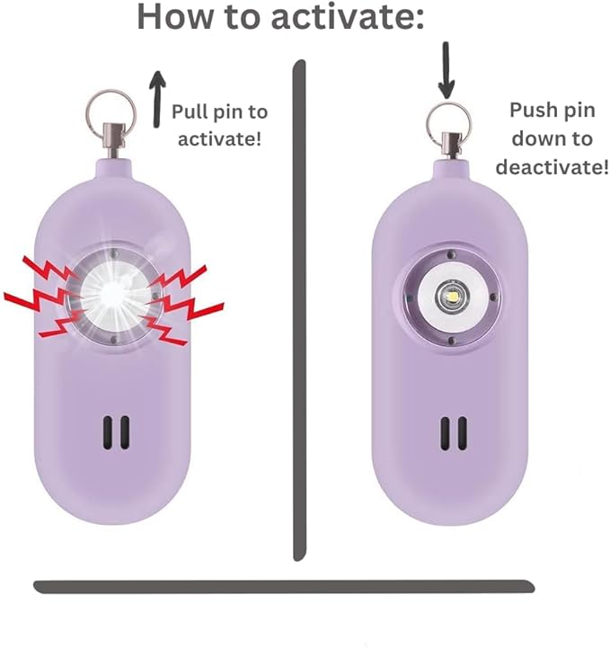 Rechargeable Personal Safety Alarm for Women. 130dB Siren. Ear-Piercingly Loud w/ Flashing LED Strobe Light Siren Keychain