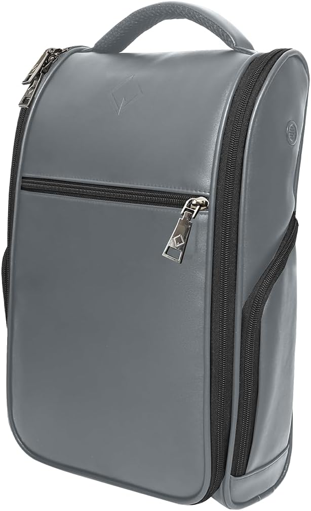 CaddyDaddy Premium Golf Shoe Bag Zipper Sports Shoe Strap Bag with Side and Front Accessory Pocket for Storing Golf Accessories Golf Shoe Carry Bags (LUX Synthetic Leather | Grey)