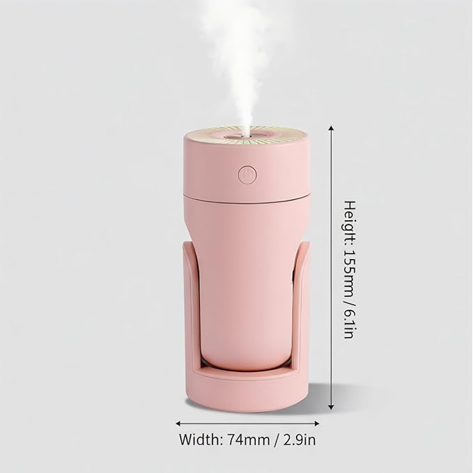 Portable Mini Humidifier, 2 Mist Modes, 220ml Cool Mist Rotation Humidifiers, USB Personal Desktop Humidifier for Bedroom, Office, Travel, Car, Colorful, Quiet Operation, Pink