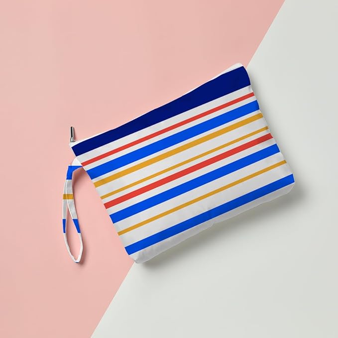 Fokongna Cute Print Wet Bag, Small Portable Waterproof Multi-Functional Organizer for Women, Navy Blue Primary Color Stripe, Ideal for Daily, Beach & Travel