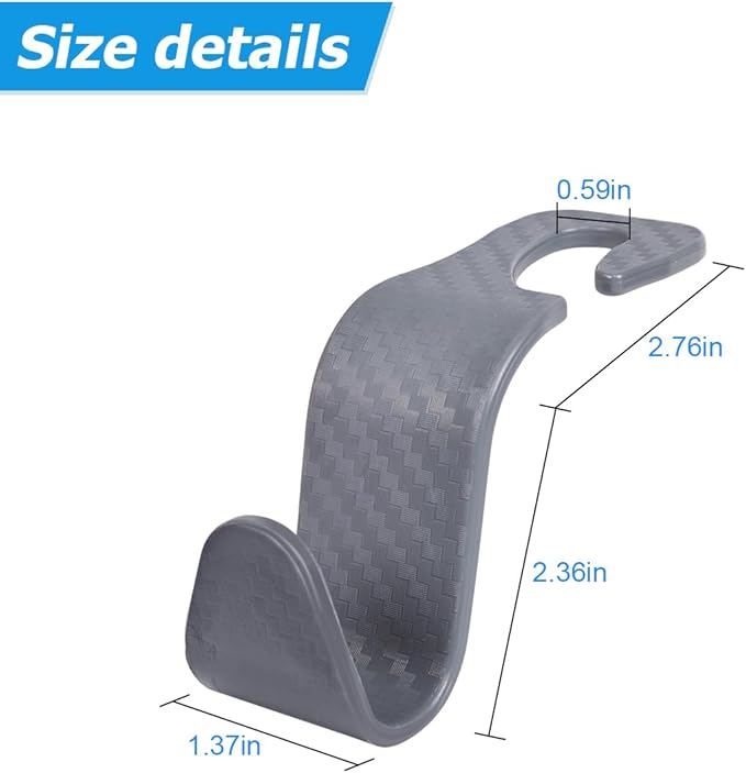 4PCS Car Seat Headrest Hooks, Auto Back Seat Hanger Holder, Durable Stylish Vehicle Organizer Universal Car Interior Accessories, Storage Hooks for Purses, Bags, Clothes (Carbon Fiber/Grey)
