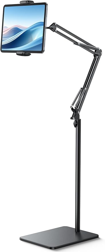 Lamicall Kindle Stand Tablet Holder - 55" Height Adjustable, Flexible Arm, Heavy Base Tablet Mount, Kindle Accessories, Universal Multi Angle Bed Phone Mount for 4.7-13" iPad Pro Air, Tabs, E-Readers