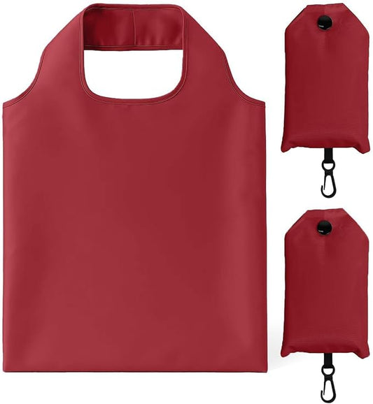 2 Pack Foldable Shopping Bag, Waterproof Reusable Grocery Tote Bag Holder,Nylon(Wine Red)