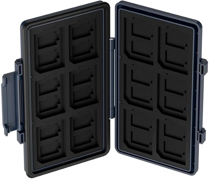 Blue 36 Slots Memory Card Case Water-Resistant Anti-Shock Memory Card Wallet for 24 Micro SD SDXC SDHC TF Cards and 12 SD SDXC SDHC Cards