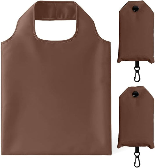 2 Pack Foldable Shopping Bag, Waterproof Reusable Grocery Tote Bag Holder,Nylon(Brown)