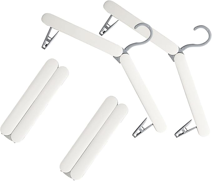 4 Pack Travel Hangers,Foldable Hangers,with Hidden Clips,Lightweight and Portable,Space Saving,Suitable for Skirts, Pants,Suits, Jackets, etc (White)