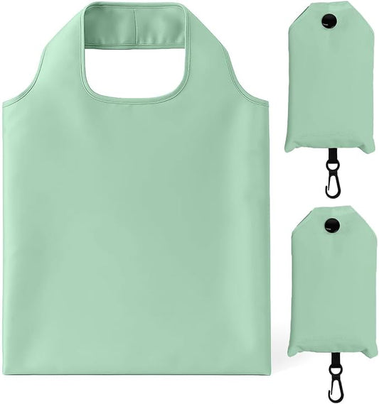 2 Pack Foldable Shopping Bag, Waterproof Reusable Grocery Tote Bag Holder,Nylon(Green A)