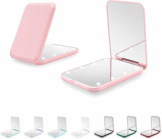 Kakuje Compact Mirror, 1X/3X Magnification LED Pocket Mirror with Nternal BIattery, Mini Mirror for Purse, Pocket,Travel and Present (Pink)