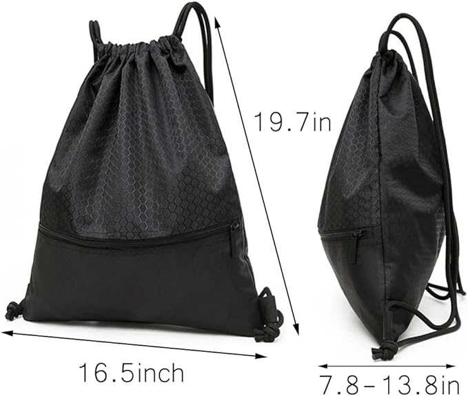 Drawstring Backpack Bag, Waterproof Draw String Back Sack with Zip Pocket, Gym Drawstring Bags Swim Bag for Men Women