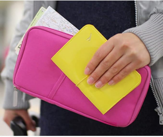 vanki Multi-Functional Fashion Ticket Passport Credit Card ID Document Organizer Holder Bag Purse Travel Pouch Case Cover (Rose Red)