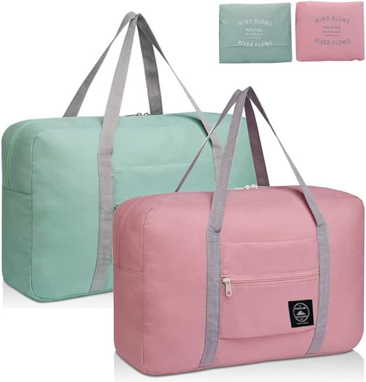 2 Pack Travel Duffle Bag, For Spirit Airlines Personal Item Bag,Travel Duffel Bag Weekender Bags Underseat (Lightweight Foldable) Carry-on Luggage (Pink& Blue)