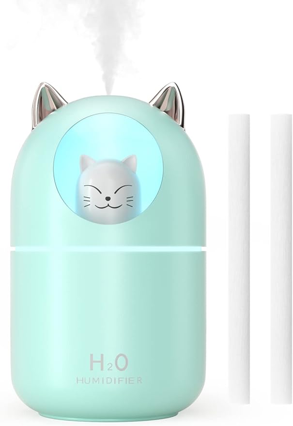 Cool Mist Humidifier,300ml Mini Humidifiers with Night Light,Waterless Auto-Off Air Humidifier,20dB Quiet Humidifiers for Bedroom,Car, Plant for Girl Boy