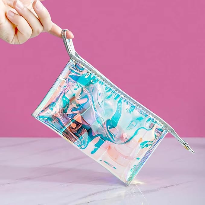Green Transparent Laser Cosmetic Bag Iridescent Holographic Waterproof PVC Makeup Organizer Bag for Women (white)