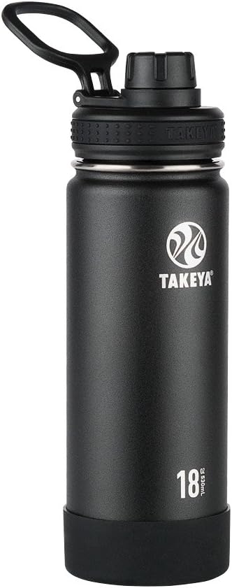 Takeya Actives Insulated Stainless Steel Water Bottle with Spout Lid, 18 Ounce, Onyx