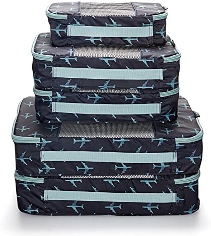 Travel Wise Packing Cubes for Travel - 5 Piece Set with Pattern Design, Lightweight Ripstop Nylon Luggage Organizers with Mesh Panel, Small Medium Large Sizes