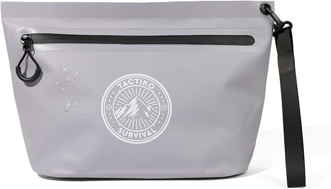 Tactiko 3L Water Resistant Pouch - Waterproof Material with Splashproof Zipper - Zipper Bag for Storage, Toiletries, Travel, Beach, Cruise, Home (Gray)