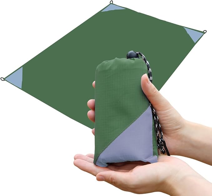 Orga'Neat Pocket Picnic Blanket, Beach Mat Waterproof Sandproof, Compact Lightweight Small Tarp for Camping, Hiking, Backpacking, Festival, Travel, Foldable in Bags (Army Green/Grey, 55"x39")