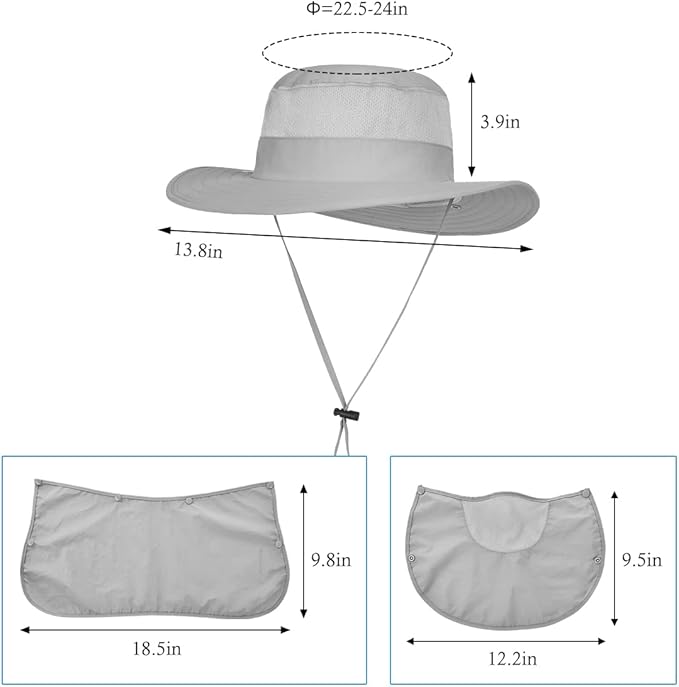 3 Pack Mens Outdoor Wide Brim Fishing Hat,UPF 50+ Sun Protection Cap with Face Neck Flap for Hiking & Garden