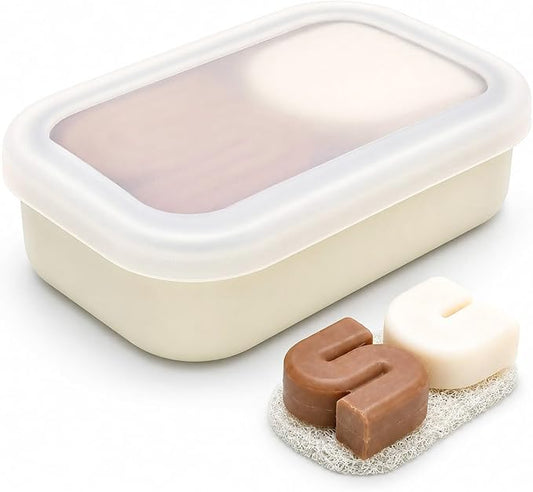 AIDIMMING Large Clear Lid Travel Soap Case, Leak-Proof Shampoo Bar Holder for Shampoo and Conditioner Bar Set, Container with Drain Pad for Oversized Handmade Bars, Travel Gym Camping, Clear&Offwhite