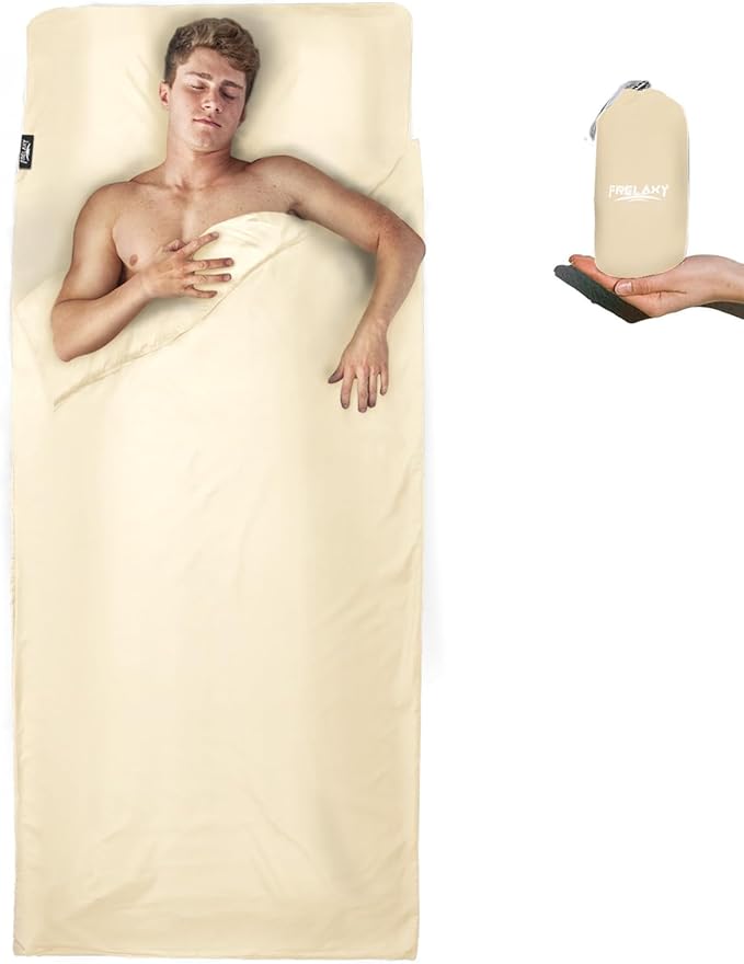 Frelaxy Sleeping Bag Liner, XL Travel Sheet & Camping Sheet for Backpacking, Hotel, Hostels & Traveling, Comfy & Easy Care, 4 Seasons Warm Cold Weather