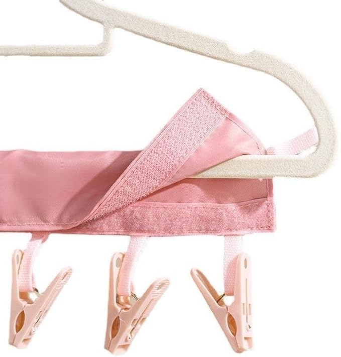 Portable Foldable Clothes Hanger Clip Strip with 6 Plastic Clips, Travel Laundry Drying Rack Accessory,2 Packs，Random Color Pink/Blue/Grey