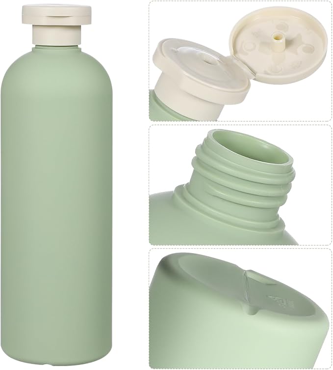 Cabilock 400ml Plastic Squeeze Bottles with Flip Caps Large Refillable Travel Bottles for Shampoo, Lotion & Conditioner Leakproof Toiletry Container Set, Green, 2pcs