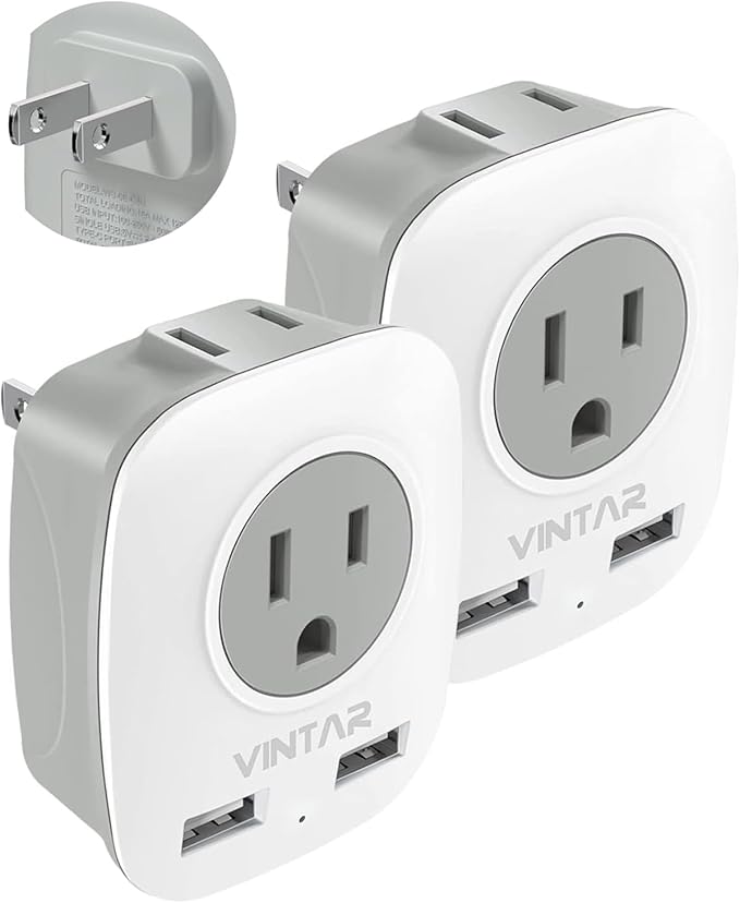 US to Japan Plug Adapter, VINTAR 2 Prong to 3 Prong Outlet Adapter with 2 AC Outlets and 2 USB Ports, Japan Travel Power Adapter for USA to Japanese China Canada Philippines, Type A