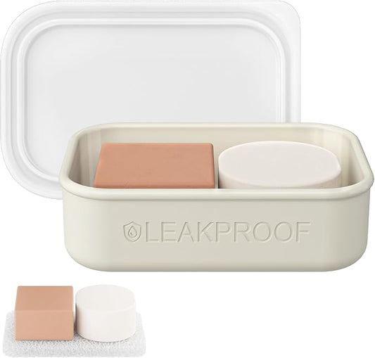 Quatish Large Leakproof Travel Soap Case, Solid Shampoo Bar Holder, Silicone Soap Box with Draining Layer, Enhanced Soap Container, Suitable for Camping, Gym, Bathroom, Outdoor Essentials, Beige