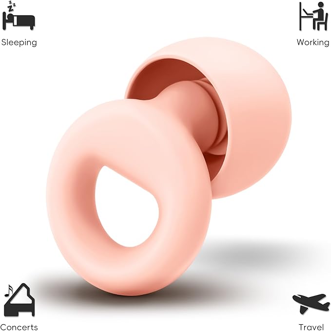 Noise Canceling Earplugs for Sleep and Concentration– New Flexible Earplugs for Better Attenuation–2 Pair Reusable –Deal for Side Sleepers &Noise Sensitive Person – 27dB Noise Cancellation–Light Pink