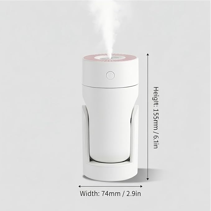 Portable Mini Humidifier, 2 Mist Modes, 220ml Cool Mist Rotation Humidifiers, USB Personal Desktop Humidifier for Bedroom, Office, Travel, Car, Colorful, Quiet Operation, White