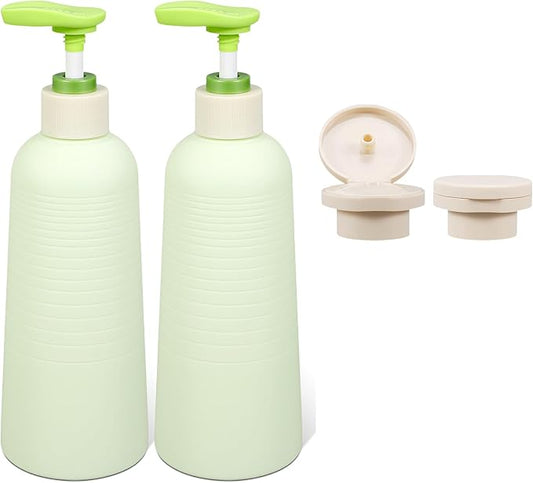 13.4oz Travel Shampoo Bottle with Flip Cap, Refillable Plastic Pump Bottles Dispenser for Soap, Shampoo, Lotions, Liquid Body Wash, Creams and Massage Oil (2 Pack, 13.5oz/400ml)