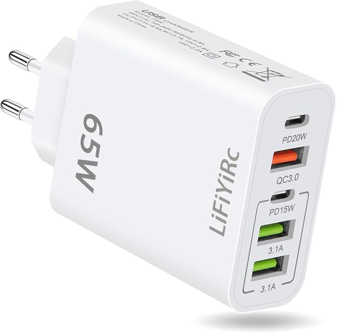 European Travel Plug Adapter, Type C Charger Block PD 20W QC3.0 Fast Charging, 2 USB C 3 USB A Power Adaptor to Europe Compatible with iPhone 17 16 15 14 13 12 Pro Max XS XR X Plus, Galaxy