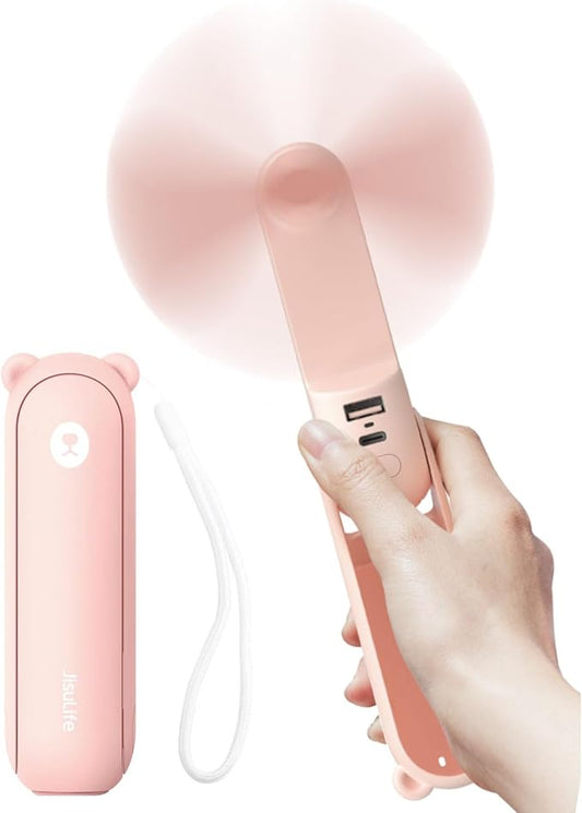 JISULIFE Handheld Fan 8 Plus: All-in-One Mini Fan with 37Hrs Cooling & 4500mAh PowerBank & Flashlight, USB Rechargeable, Portable Pocket Size for Travel, Makeup, Concert, Gifts for Women(Pink)