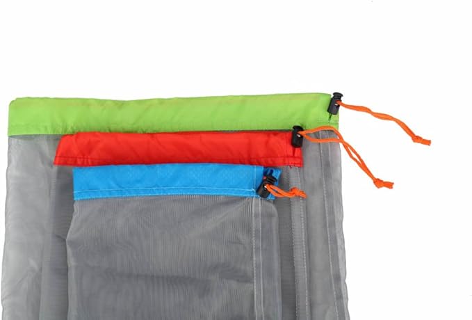 Alemon Lightweight See-through Mesh Stuff Sack Ditty Bags, Nylon Drawstring Storage Pouch Bags for Camping Travel Hiking, Set of 3