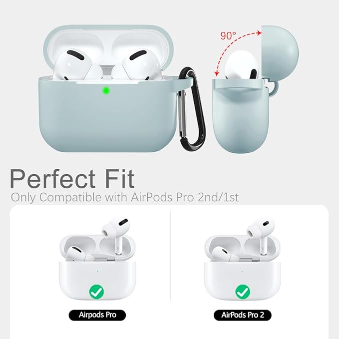Lerobo Compatible with AirPods Pro Case Cover,Shockproof Washable Silicone Case for Airpods Pro 2 Supports Wireless Charging with Carabiner Front LED Visible,Turquoise
