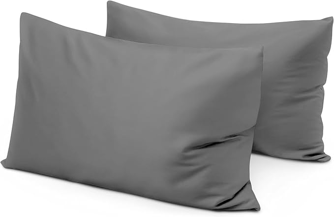 Youth Pillowcase 16" x 22" Size Set of 2 Kids Travel Pillow Case Cover with Zipper Closure 600 Thread Count 100% Egyptian Cotton Soft & Skin Friendly Youth Toddler Pillowcase 16x22, Dark Grey