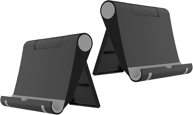 VOVIGGOL 2 Pack Cell Phone Stand for Desk, Foldable Cell Phone Holder Mobile Stand Phone Dock, Adjustable Tablet Stand Holder Compatible with iPhone 16 15 14 13 12 11 Pro Max iPad Samsung (Black)