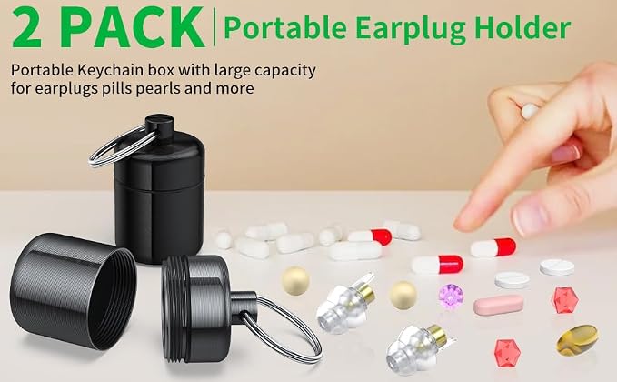 Urekt Ear Plug Carrying Case Keychain(2 Pack), Small Waterproof Metal Earplug Case Ear Plug Holder Container Great for Earplugs, Pills Case Pill Box and Jewelry Holder